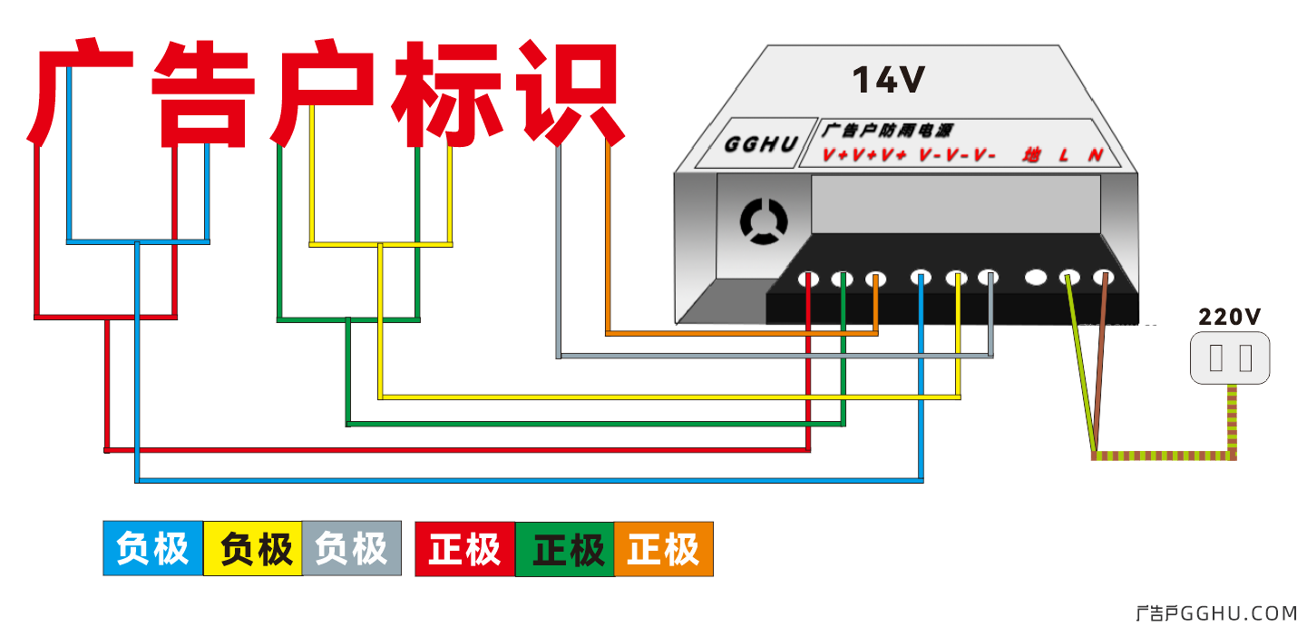 五个发光字接电线示意图